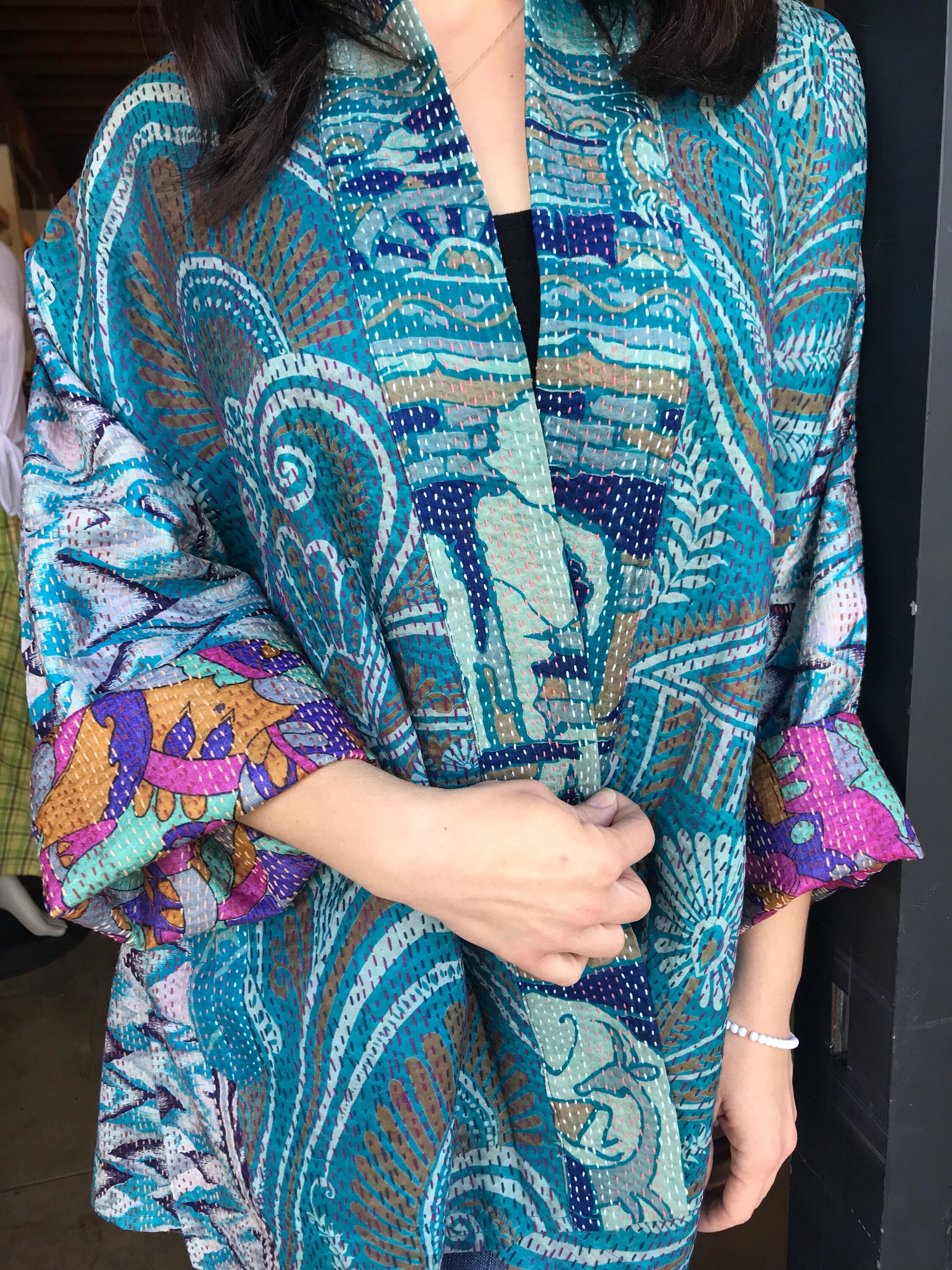 Gorgeous reversible silk kantha kimono