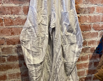 Cream and tan geometric heavy cotton lagenlook pant