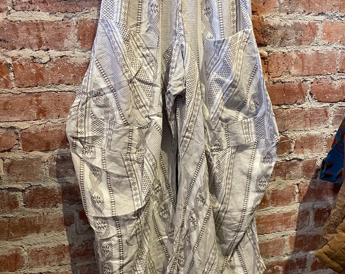 Cream and tan geometric heavy cotton lagenlook pant