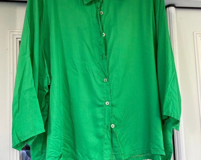 Grass green silky modal button down cropped shirt