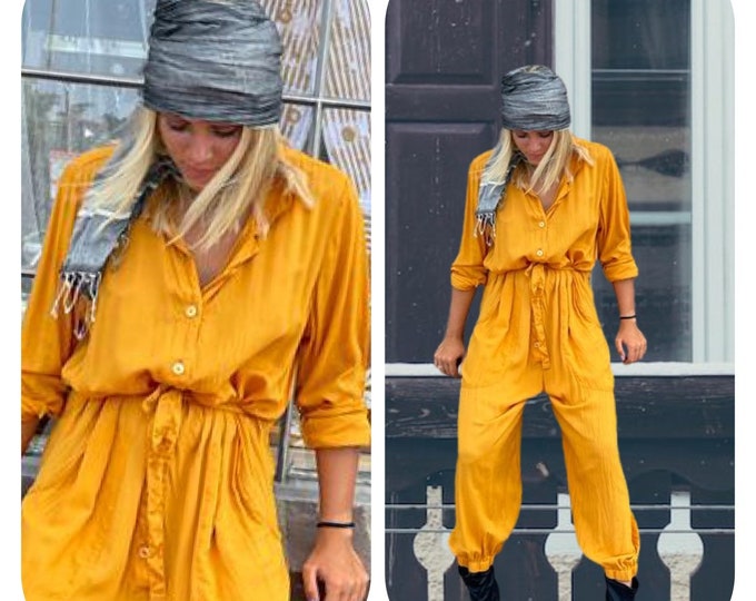 Washed modal in Tumeric jumpsuit