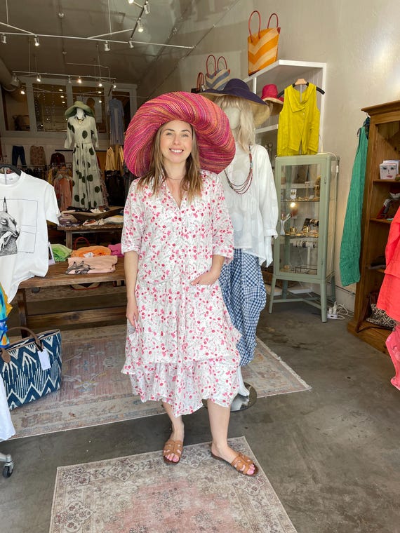 Button down prairie dress in pink floral