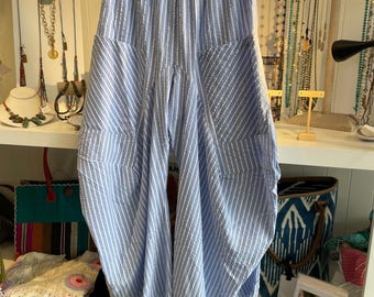 Blue  stripe  seersucker soft  cotton lagenlook pant
