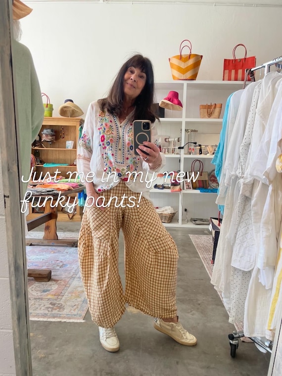 Linen check in sand and cream lagenlook pant