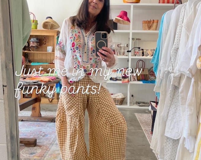 Linen check in sand and cream lagenlook pant