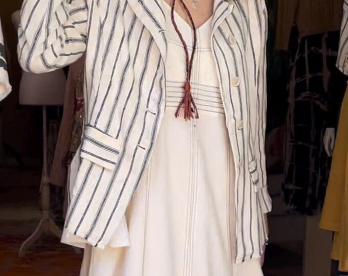 fitted linen hop sack stripe jacket