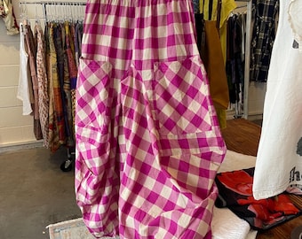 Raspberry plaid cotton lagenlook pant