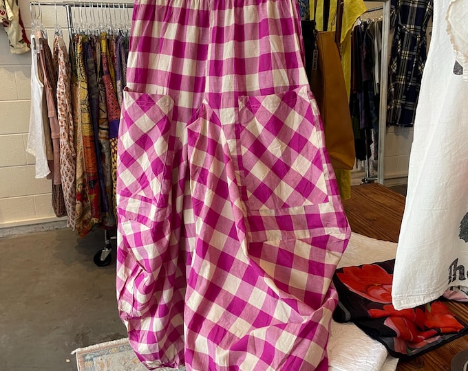 Raspberry plaid cotton lagenlook pant