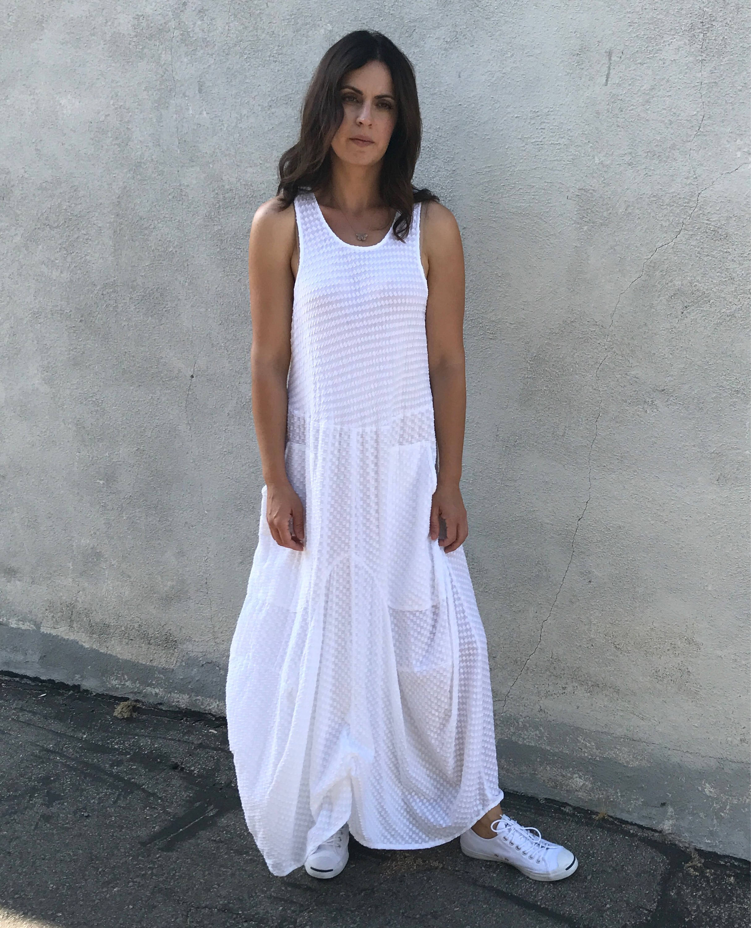 Swiss Dot White Cotton Beach Wedding Dress