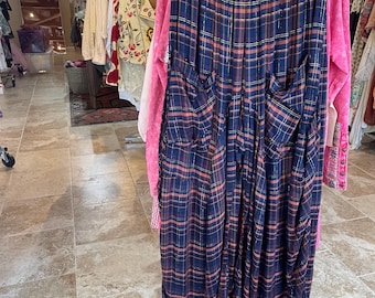 Navy with gold lurex plaid soft  cotton and modal blend lagenlook pant