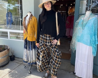 Black and gold flannel plaid soft  cotton lagenlook pant