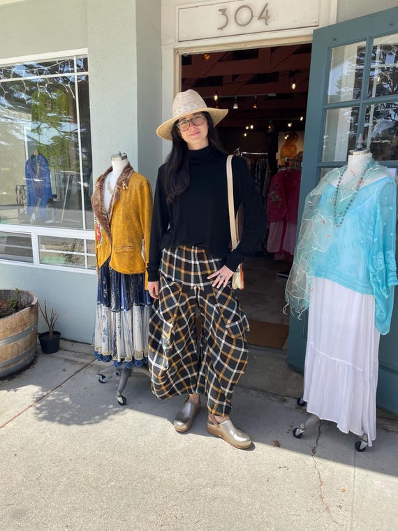 Black and gold flannel plaid soft  cotton lagenlook pant