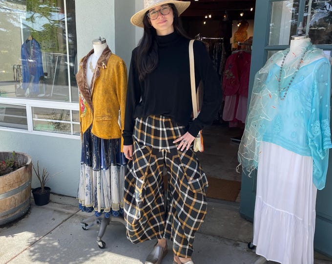 Black and gold flannel plaid soft  cotton lagenlook pant