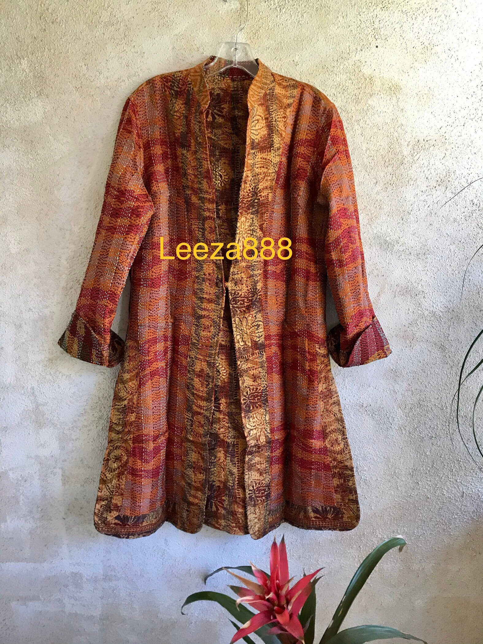 San Francisco weekend one button reversible silk kantha jacket