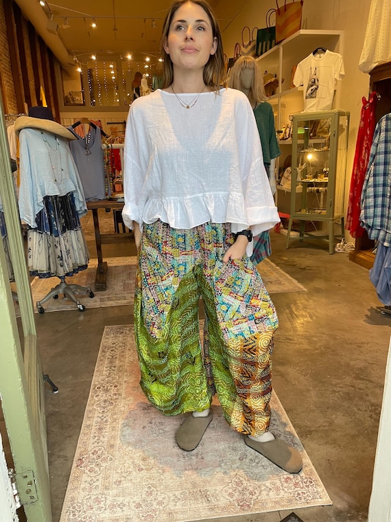 Silk kantha reversible funky pant in size small