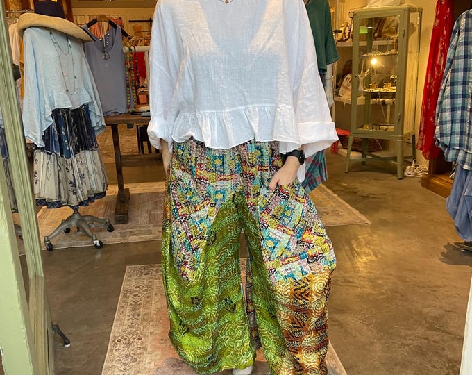 Silk kantha reversible funky pant in size small