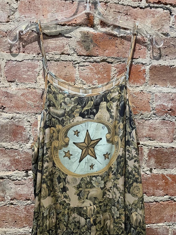 Elegant spaghetti strap long printed dress with horses