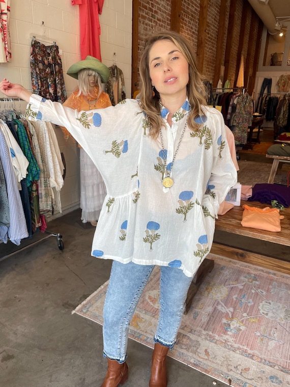 Alice shirt in cotton voile blockprint