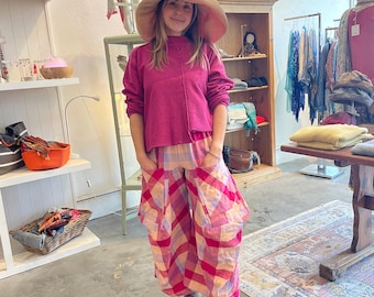 Heavy cotton flannel pink plaid funky pant