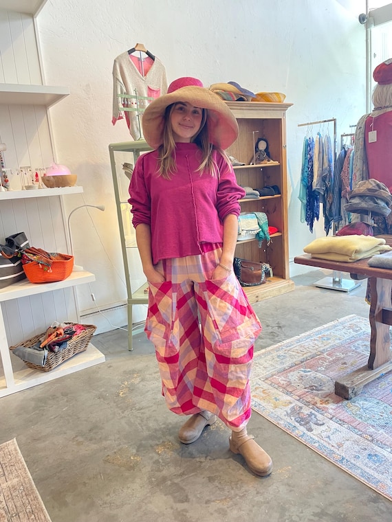 Heavy cotton flannel pink plaid funky pant
