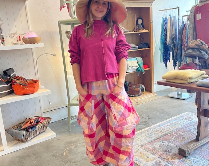 Heavy cotton flannel pink plaid funky pant