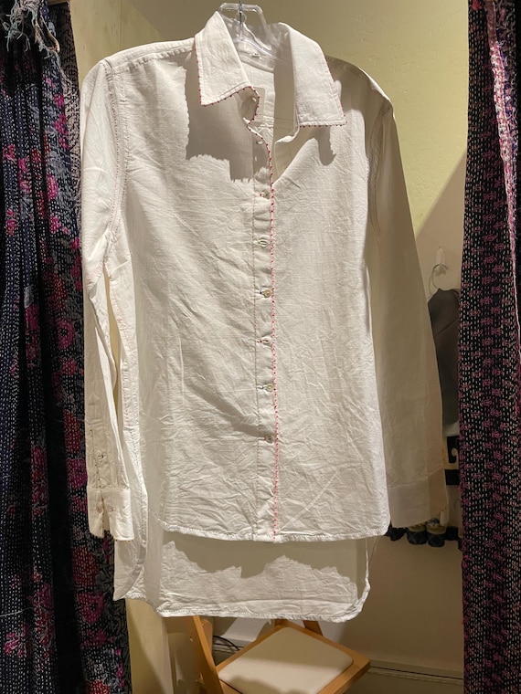 Handmade cotton boyfriend shirt with embroidered details