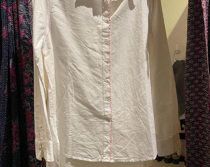 Handmade cotton boyfriend shirt with embroidered details