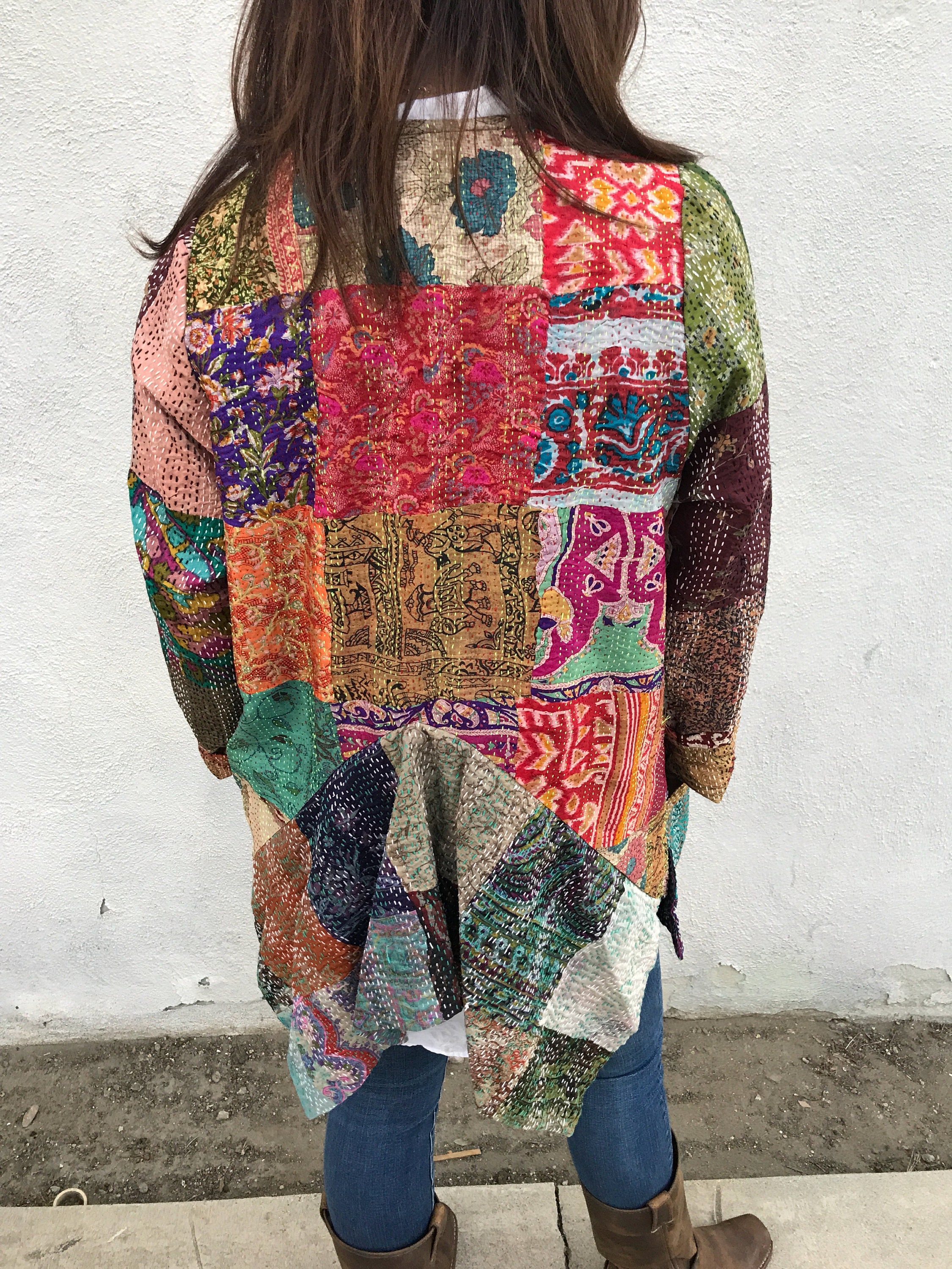 Stunning silk kantha patchwork kimono jacket