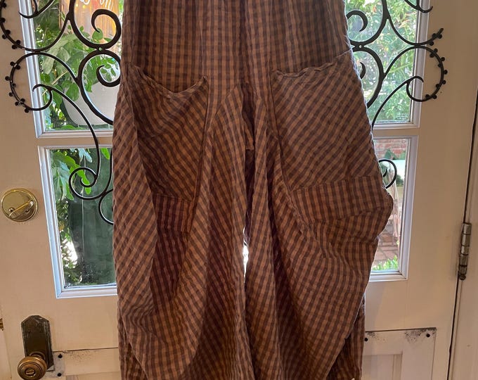 Taupe and clay gingham seersucker  soft  cotton lagenlook pant