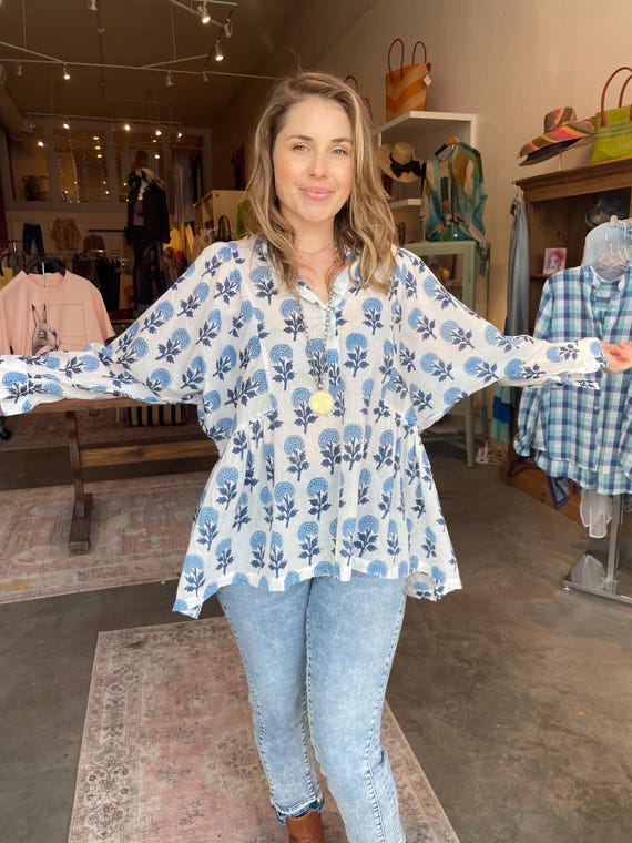 Alice shirt in cotton voile blockprint