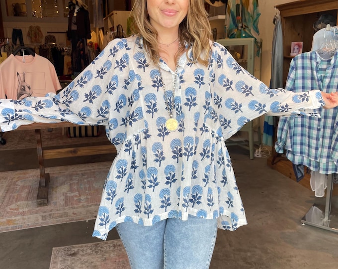 Alice shirt in cotton voile blockprint