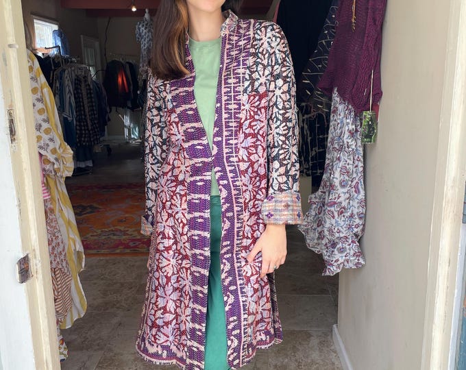 Dress rehearsal stunning reversible longer silk kantha one button duster