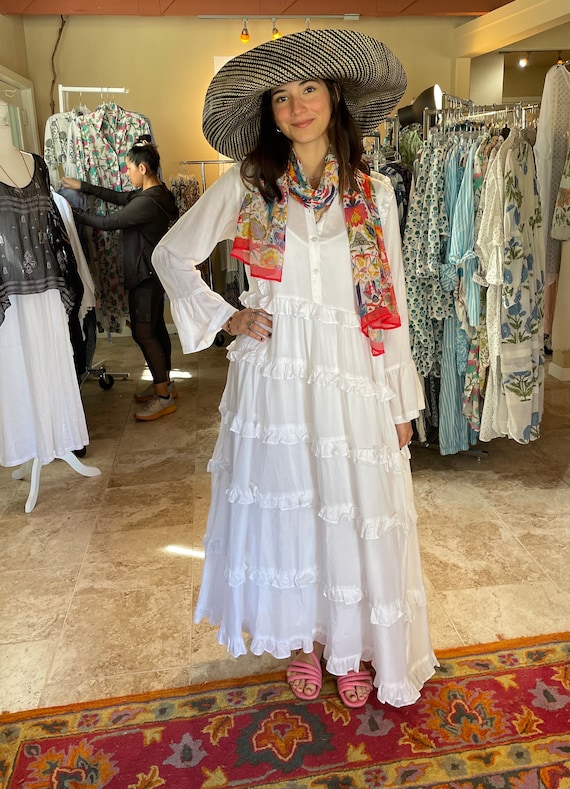 Stunning white modal ruffled long peasant dress