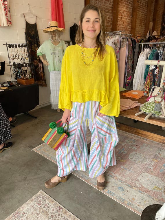 Multi  stripe  soft  cotton lagenlook pant