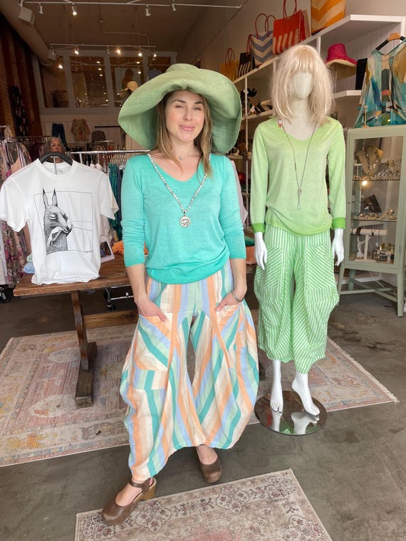 Ice cream stripe  soft  cotton lagenlook pant