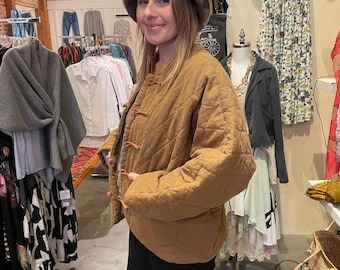 Cocoa color quilted cropped generous jacket in one size