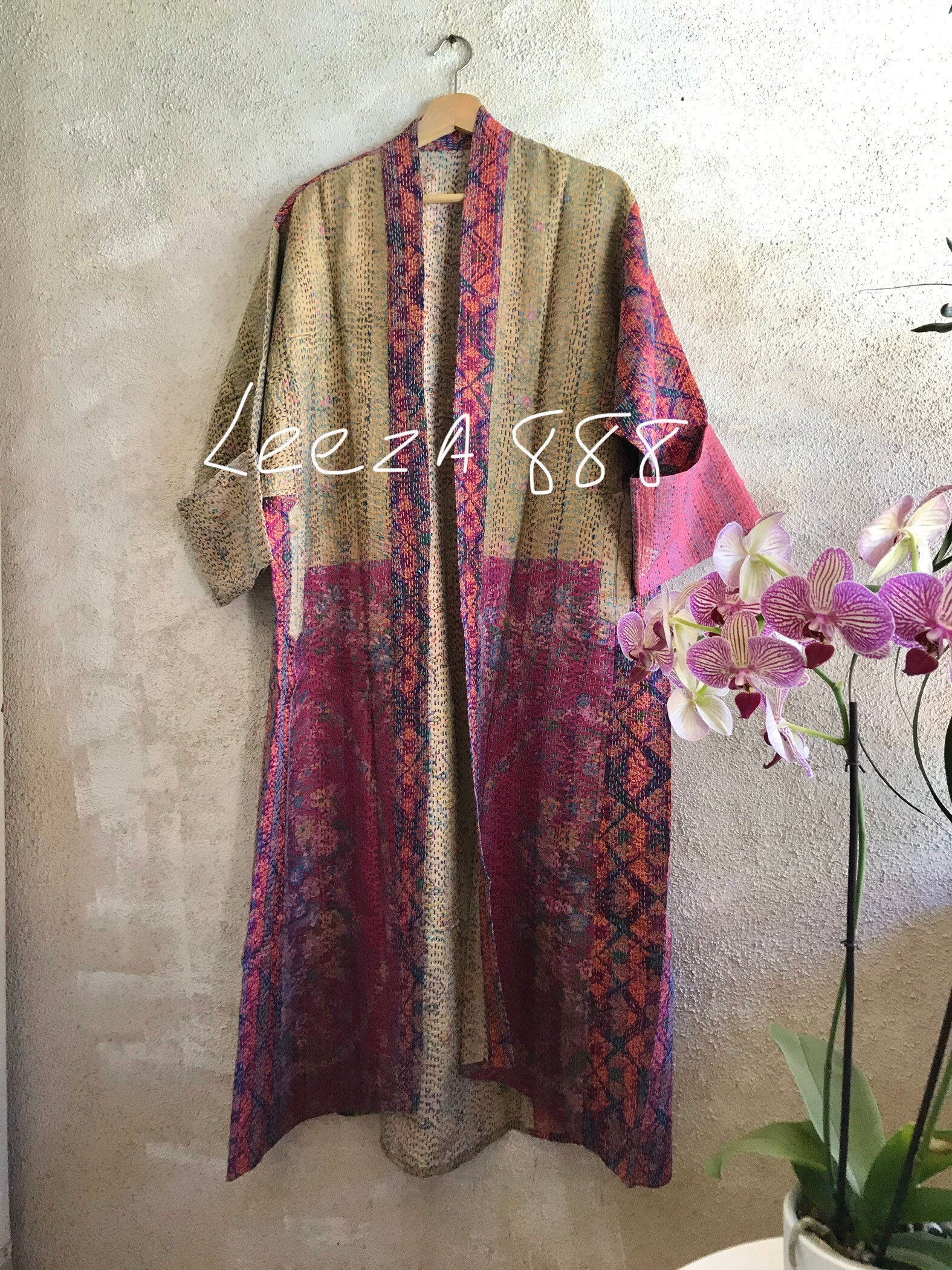Orchid plus size reversible silk kantha duster/kimono