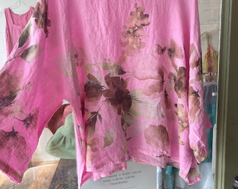 Floral linen oversized top in pink