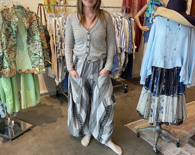 Grey textured  stripe  soft  cotton lagenlook pant