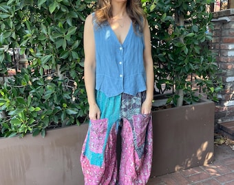 Silk kantha reversible funky pant in size small