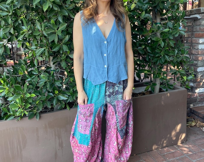 Silk kantha reversible funky pant in size small