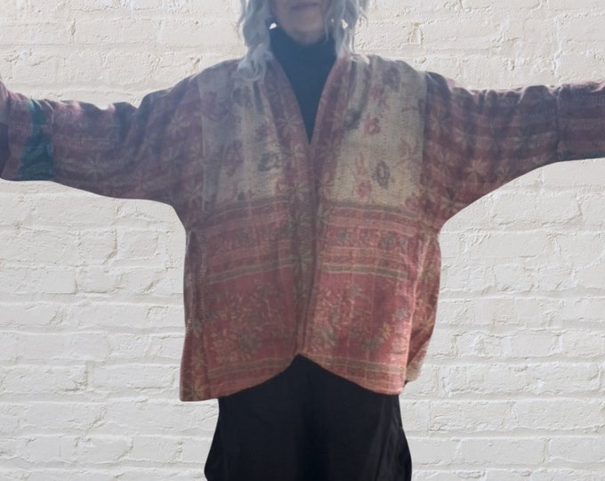 Marmalade toast  silk kantha plus size reversible kimono jacket