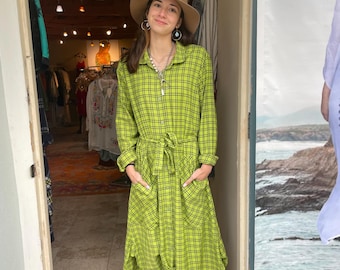 flannel plaid button down shirtdress/duster