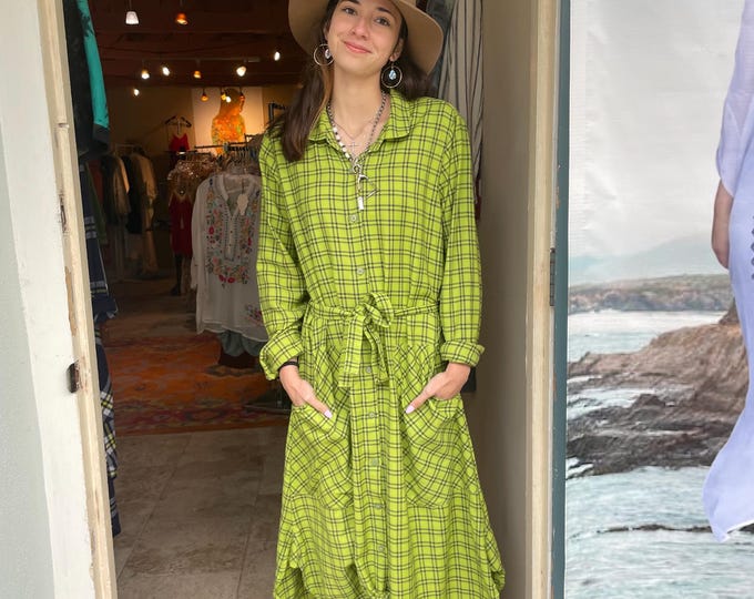 flannel plaid button down shirtdress/duster