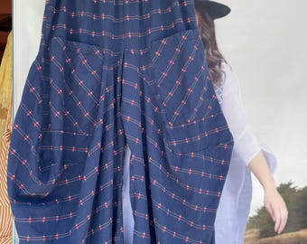 Blue textured navy cotton lagenlook pant