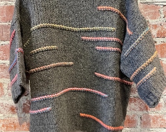 One size taupe with accent colors pullover sweater