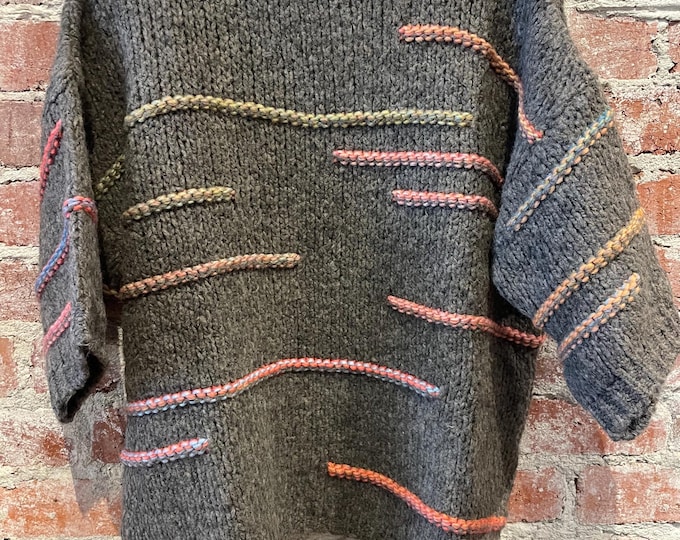 One size taupe with accent colors pullover sweater