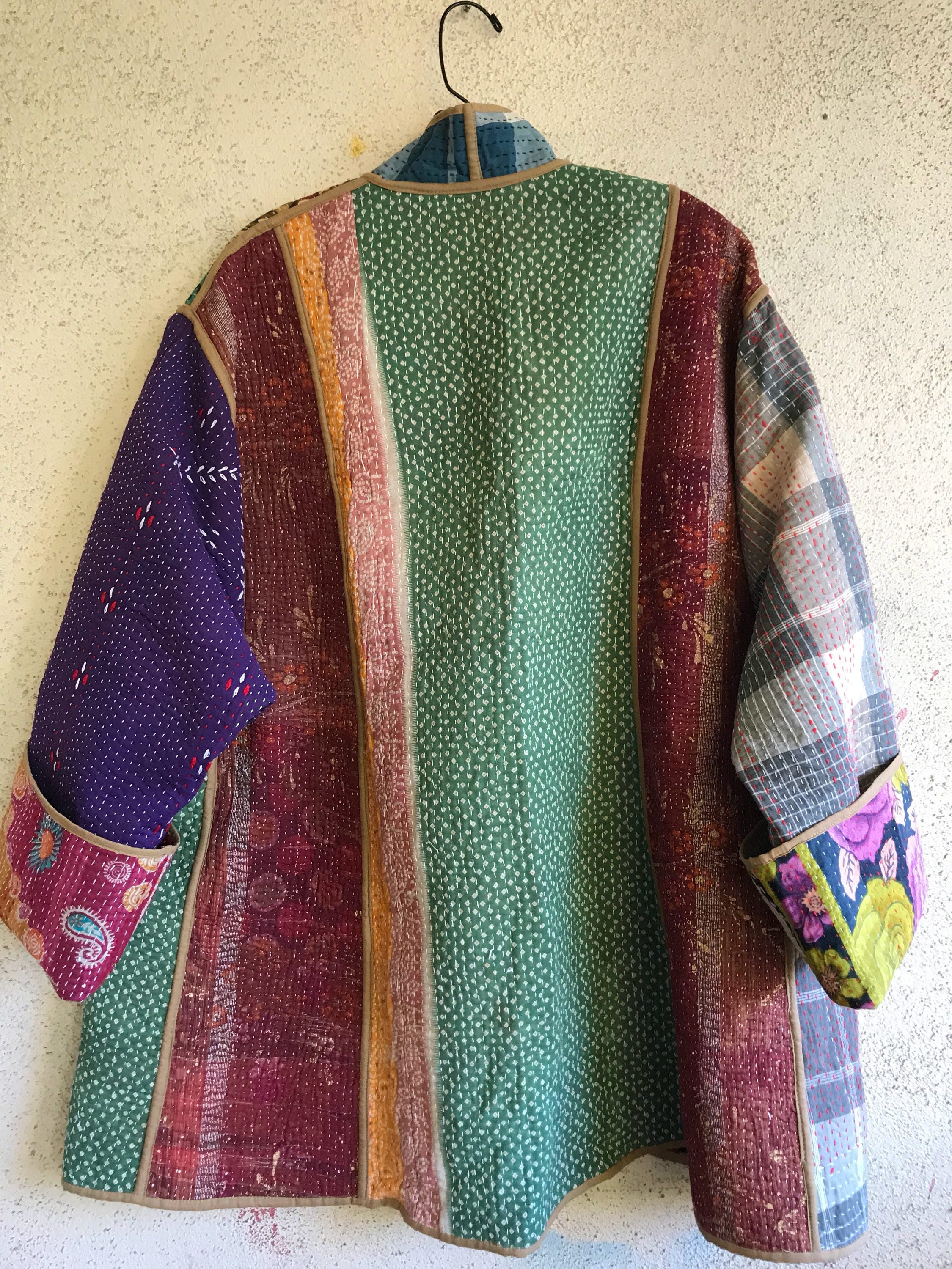 Reversible vintage kantha quilt plus size coat