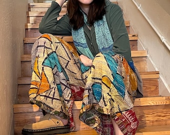 Silk kantha reversible funky pant in size small