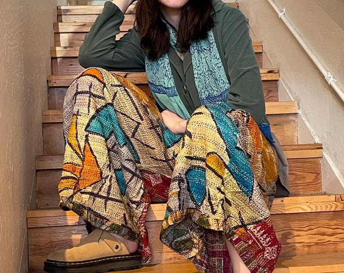 Silk kantha reversible funky pant in size small